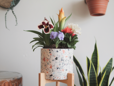 Deko-trend terrazzo: wie du mit einfachen mitteln einen terrazzo-blumentopf gießt