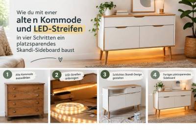 Wie du mit einer alten kommode und led‑streifen in vier schritten ein platzsparendes skandi‑sideboard baust