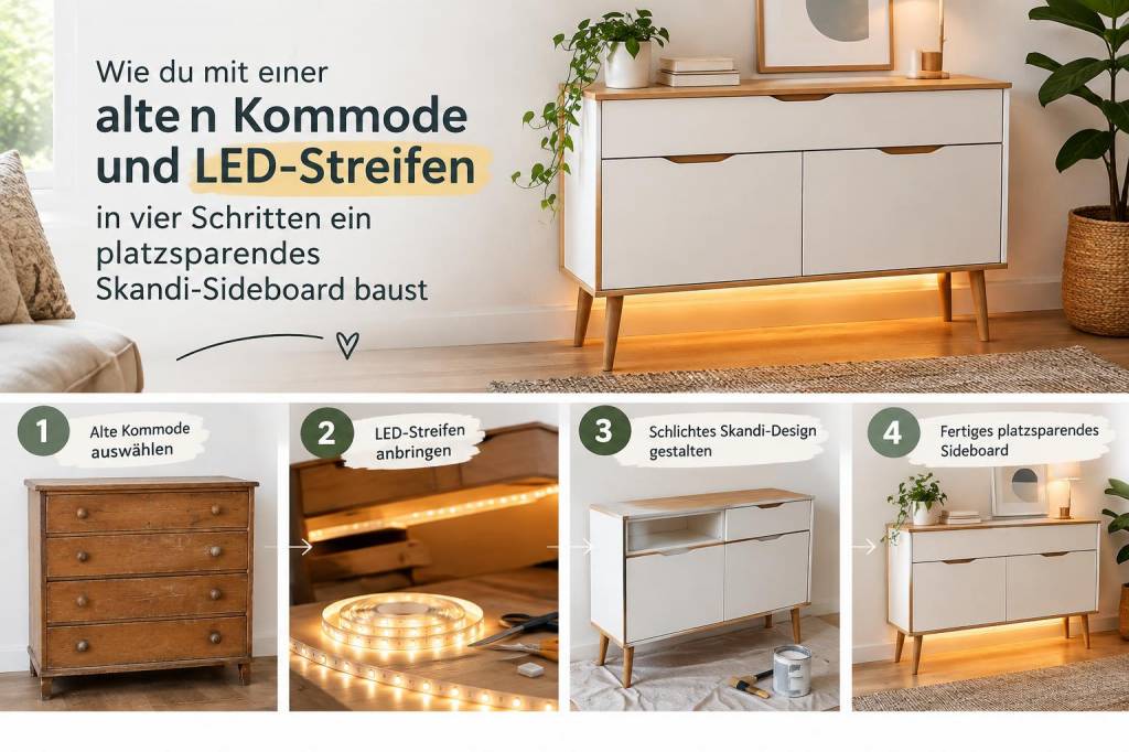 Wie du mit einer alten kommode und led‑streifen in vier schritten ein platzsparendes skandi‑sideboard baust