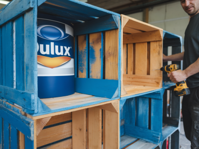 So verwandelst du alte holzkisten mit günstiger farbe von dulux in modulare regalboxen ohne sägen