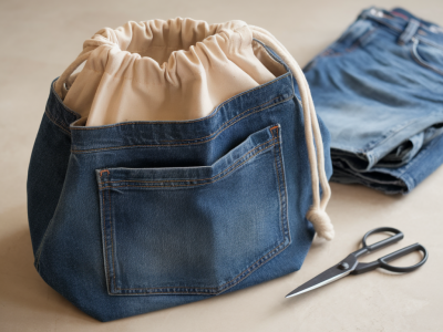 Wie du aus alten jeans in zwei stunden eine robuste markt‑tasche mit innenfach und kordelzug nähst